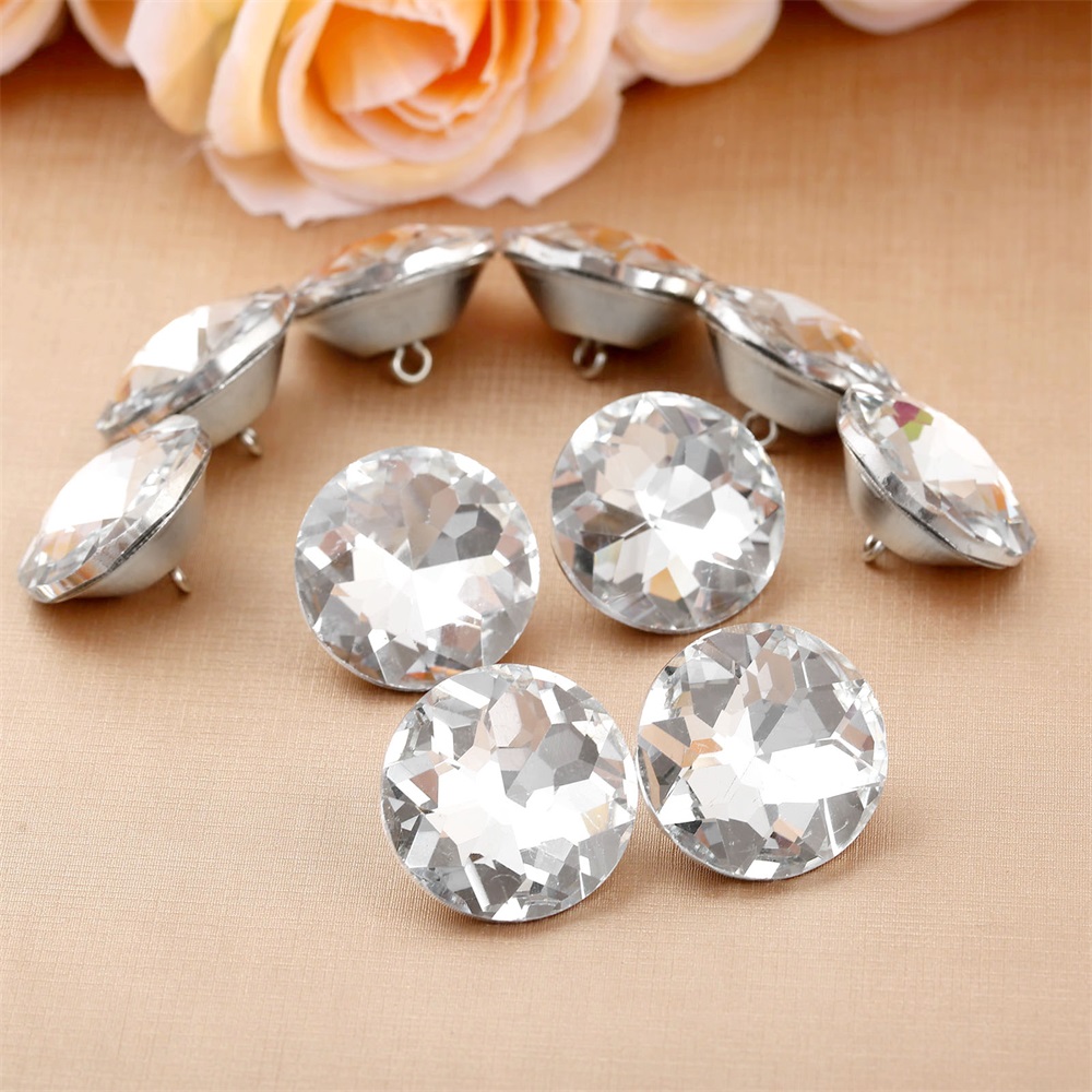 10pcs 3 Size Diamond Bright Crystal Upholstery Glass /&Metal Sew Buttons